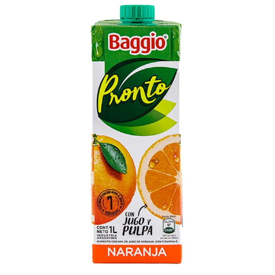 BAGGIO NARANJA JUGO 1 LITRO PACK X8