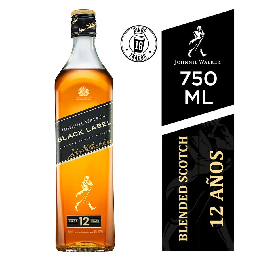 JOHNNY WALKER BLACK LABEL WHISKY 750CC X1